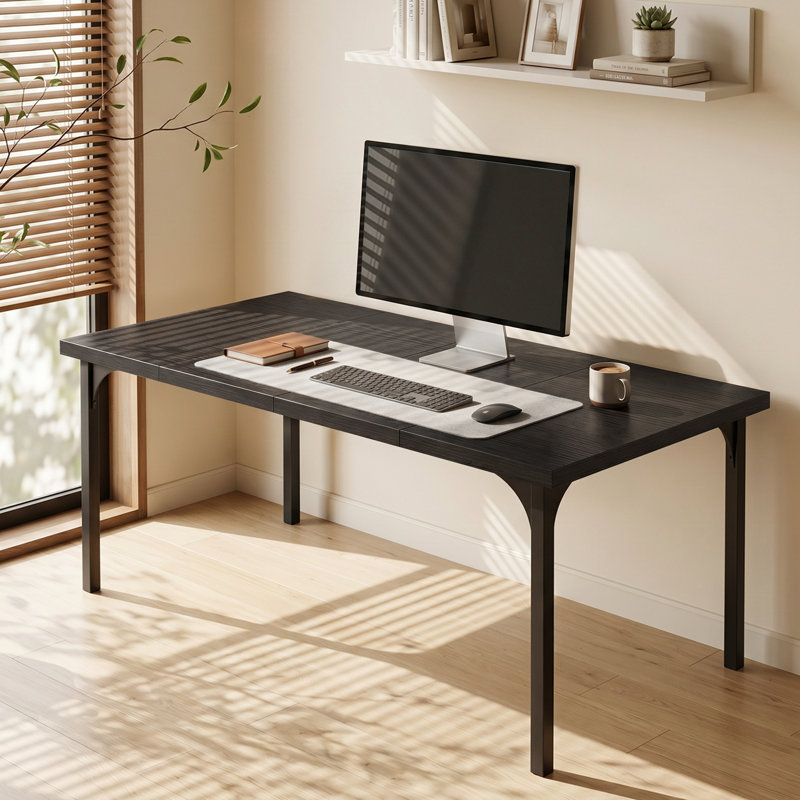 Table de salle à manger rectangulaire moderne 71 "avec pieds robustes en métal 71", Noir