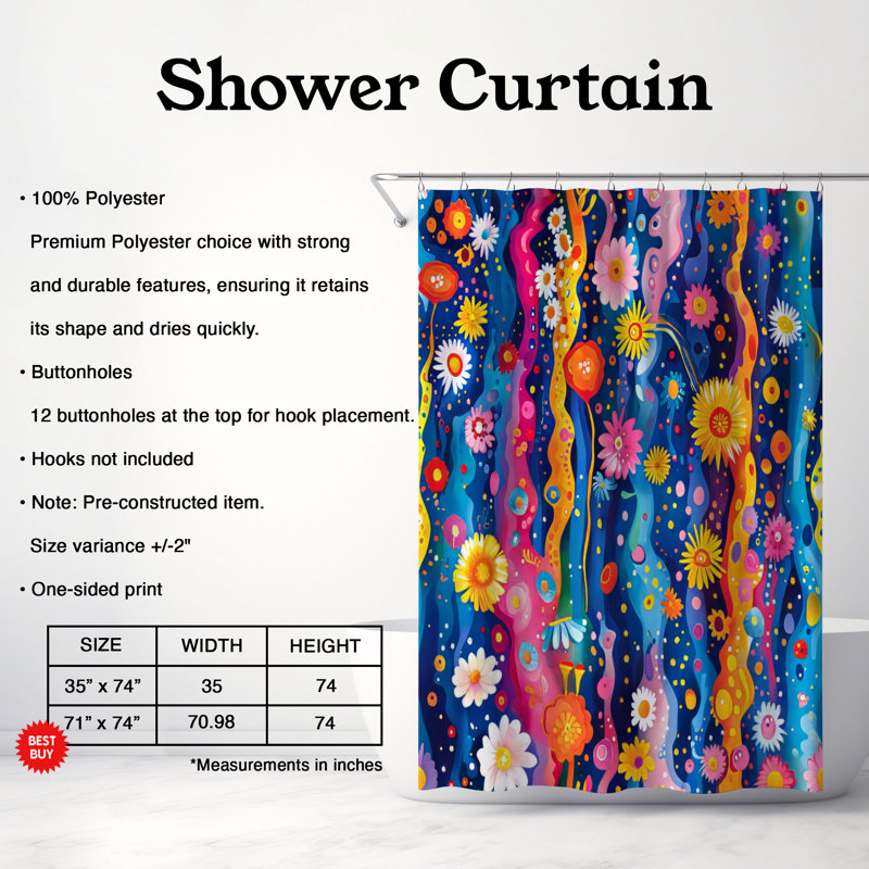 Motif coloré - Rideau de douche haut de gamme, H 74 po x l 71 po