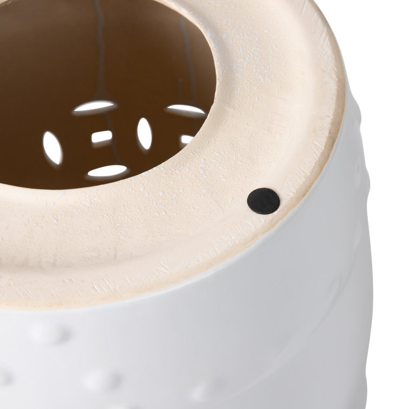 Optic White Ceramic Garden Stool with Double Medallion Design
