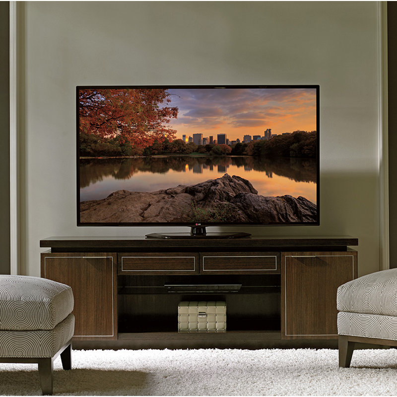 68" Brown Walnut Transitional Media Console with Cabinet