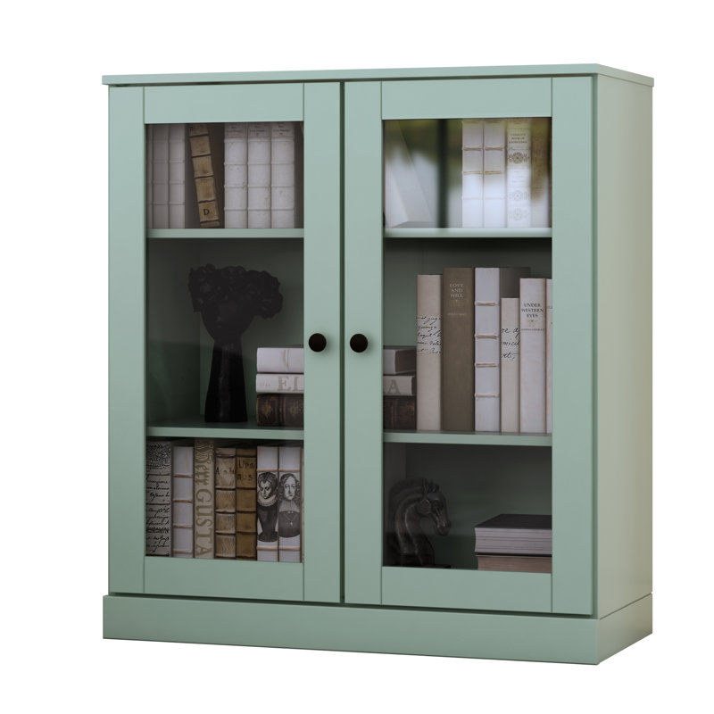 Palace Imports 100% Solid Wood Short Bookcase with Glass Doors, Adjustable Shelves, Modular Storage Bookshelf, 32" W x 35.75" H