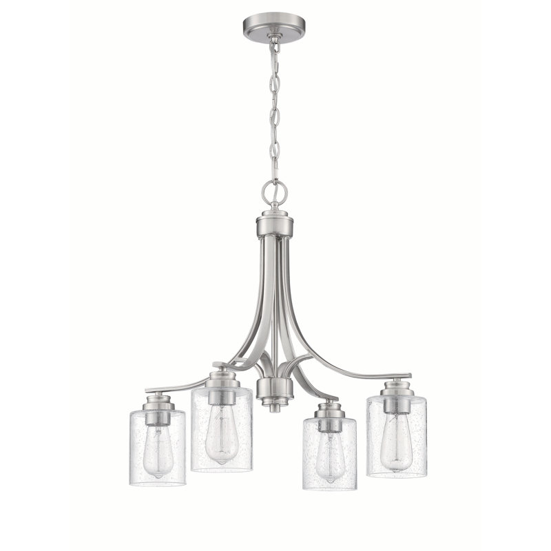4 - Light Dimmable Empire Chandelier, Brushed Polished Nickel, Clear Seeded