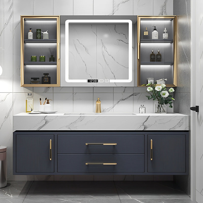 Armoire de salle de bain moderne, simple et luxueuse., Bleu très foncé, H 21,65 po x l 62,99 po x P 19,69 po