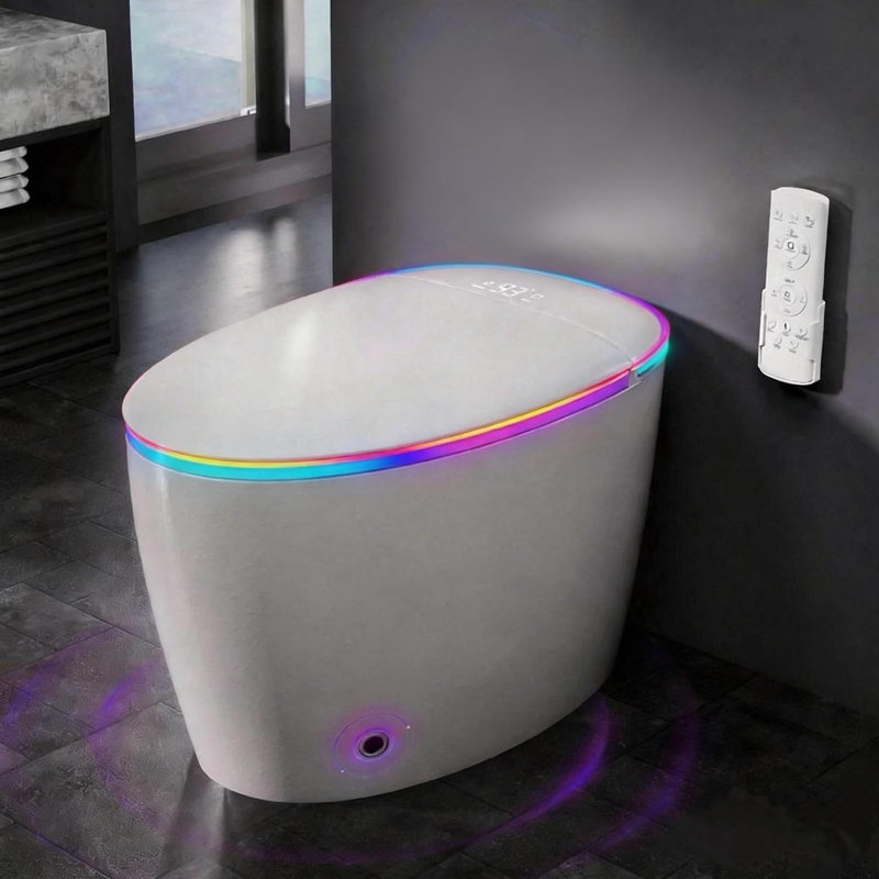 Smart Bidet Toilet With Auto Open/Close Lid, Auto Flush, Heated Seat, Foam Shield, Warm Wash & Dryer, Foot Sensor, Remote Control, LED Display & Night Light For Ultimate Bathroom Comfort