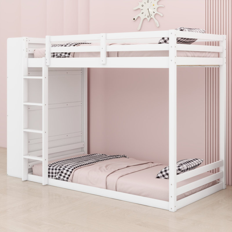 Lit superposé avec éclairage contrôlé par application, tiroirs de rangement et étagères pour chambres partagées, White