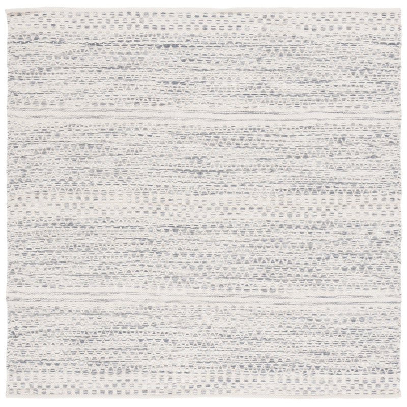 Kilim Hand Woven Wool/Cotton Geometric Rug in Ivory/Dark Gray, Square 6'