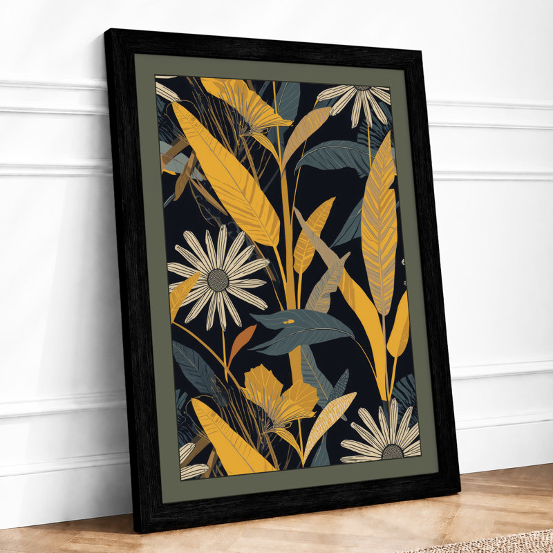 Navy Pattern Botanical - Print, Black, A4 - 29.7 x 21.0 cm