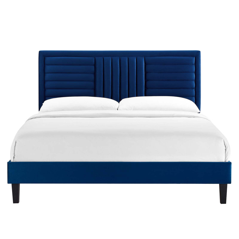 Modway Sofia Channel Tufted Performance Velvet Platform Bed, Navy, Twin
