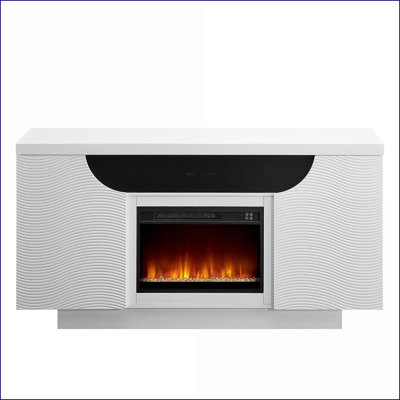 Electric Fireplace 66" Modern Ivory | Solid Wood+MDF | Freestanding