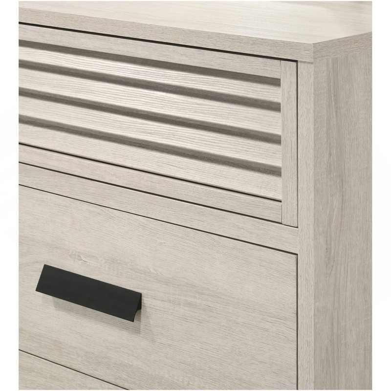 1Pc Contemporary 5-Drawer Louvred Design Chest Finger Pull Hardware Bedroom Wooden Furniture Beige Finish