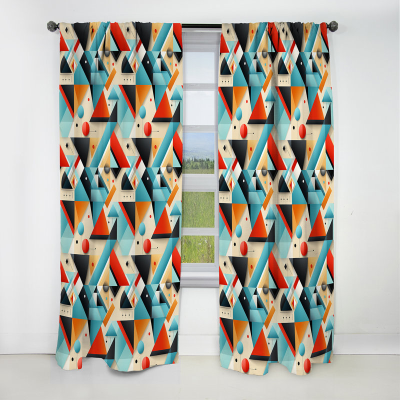 Motif géométrique triangulaire Revival - rideau occultant géométrique abstrait - 1 panneau, L 52 po x L 90 po