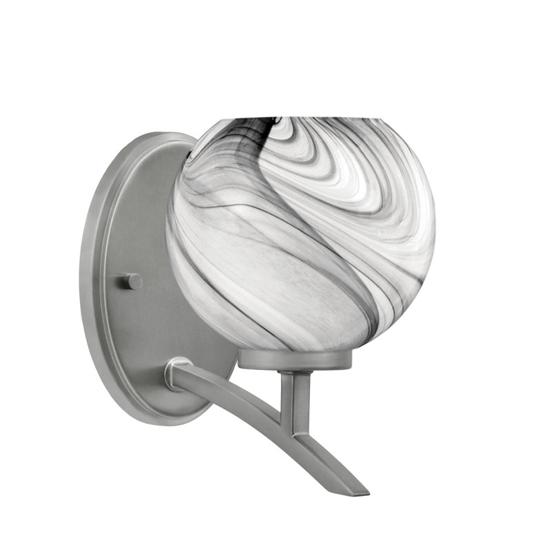 Kurve Uplight Wall Sconce With 6" Onyx Swirl Glass, Silver, 7.75" H x 5.75" W x 8.25" D