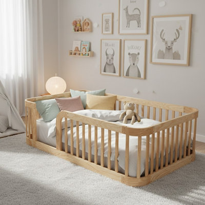 Wood Floor Bed With Guardrail