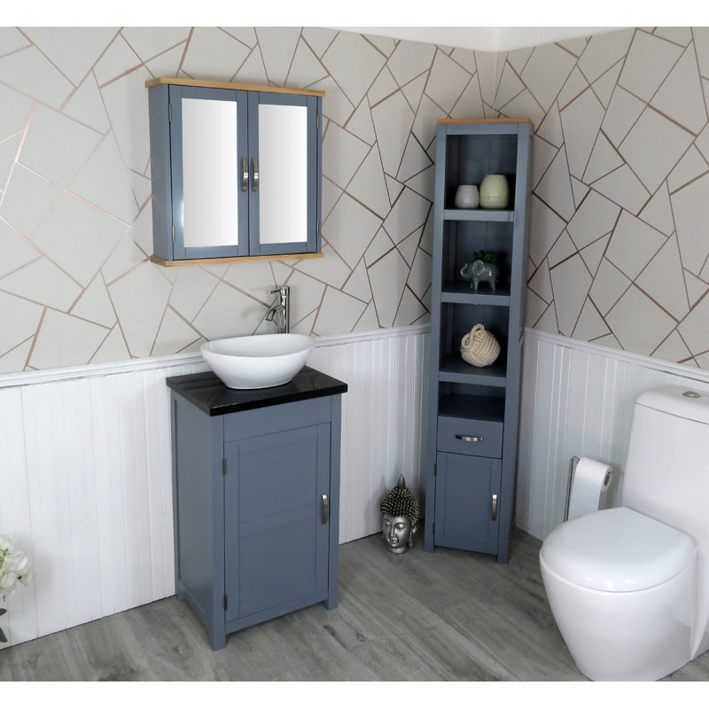 Scully 515mm Single Bathroom Vanity with Vessel Ceramic Basin, Grey, Black Quartz