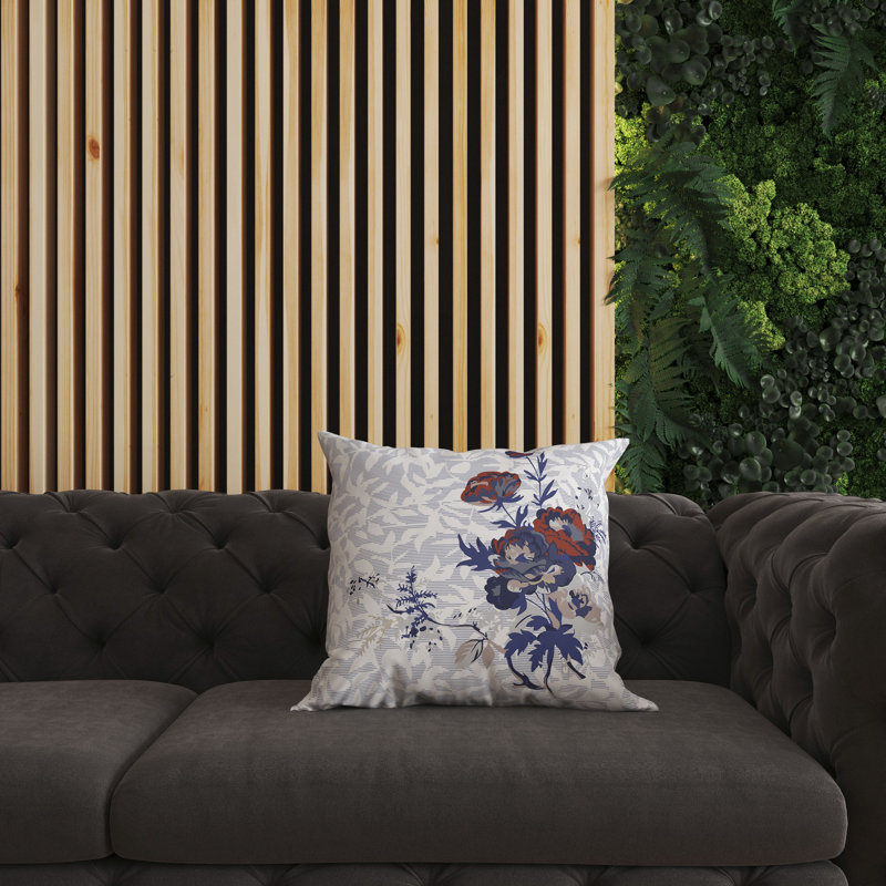 Coussin décoratif opulent Orchid Roses, H 26 po x l 26 po, Bleu / blanc / rouge