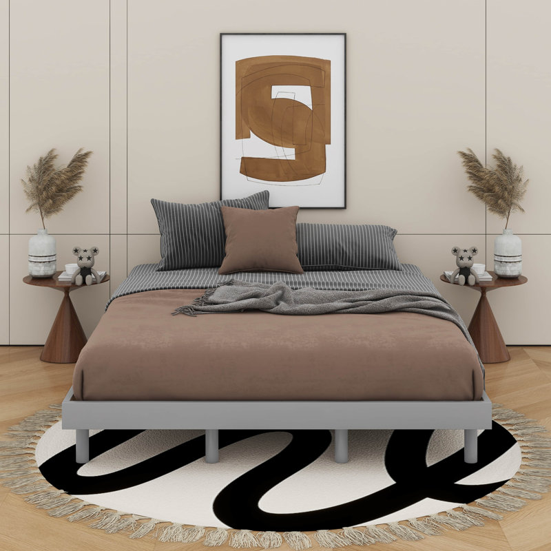 Modern Design Floating Platform Bed, Queen, Gray