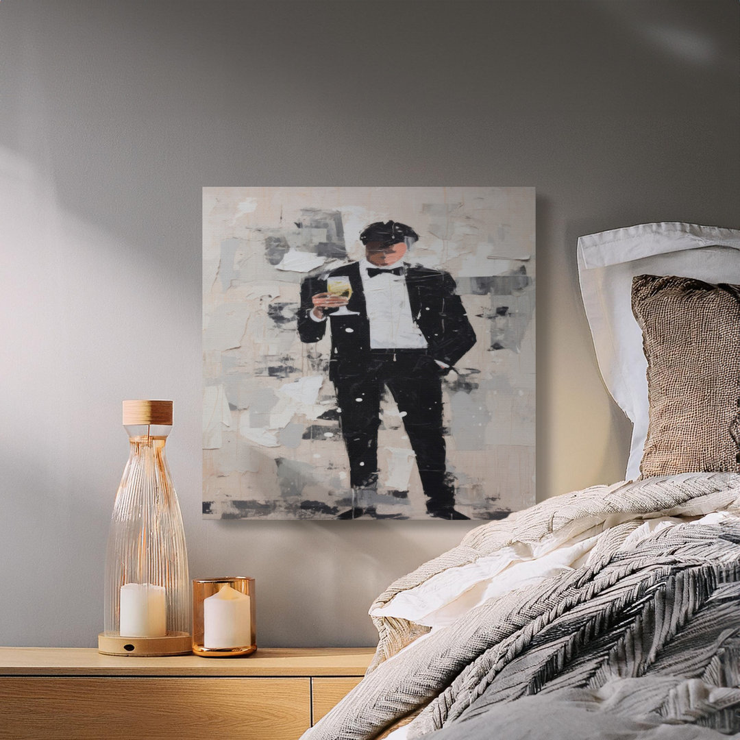 Gentleman with Champagne Canvas Wall Art, Gallery Wrapped Matte Print, Ready to Hang, Modern Decor, Man in Suit Canvas Art