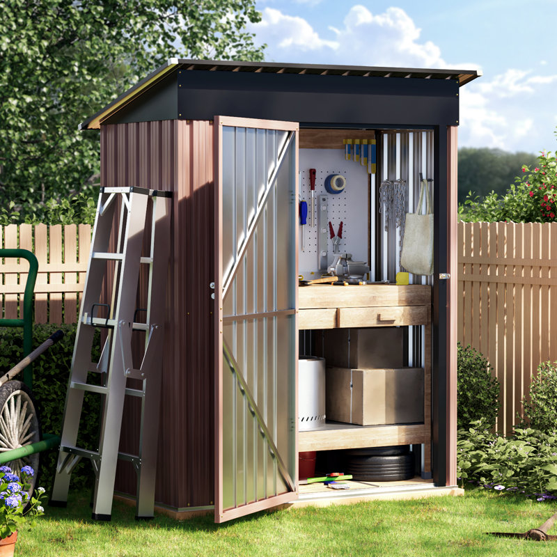 5 X 3 Ft Sheds & Outdoor Storage With Floor Frame,Tool Shed With Sloping Roof and Lockable Door,Anti-corrosion Metal Shed for Backyard Garden Patio Lawn