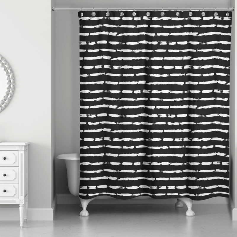  Rideau de douche rayé simple, Noir / Blanc