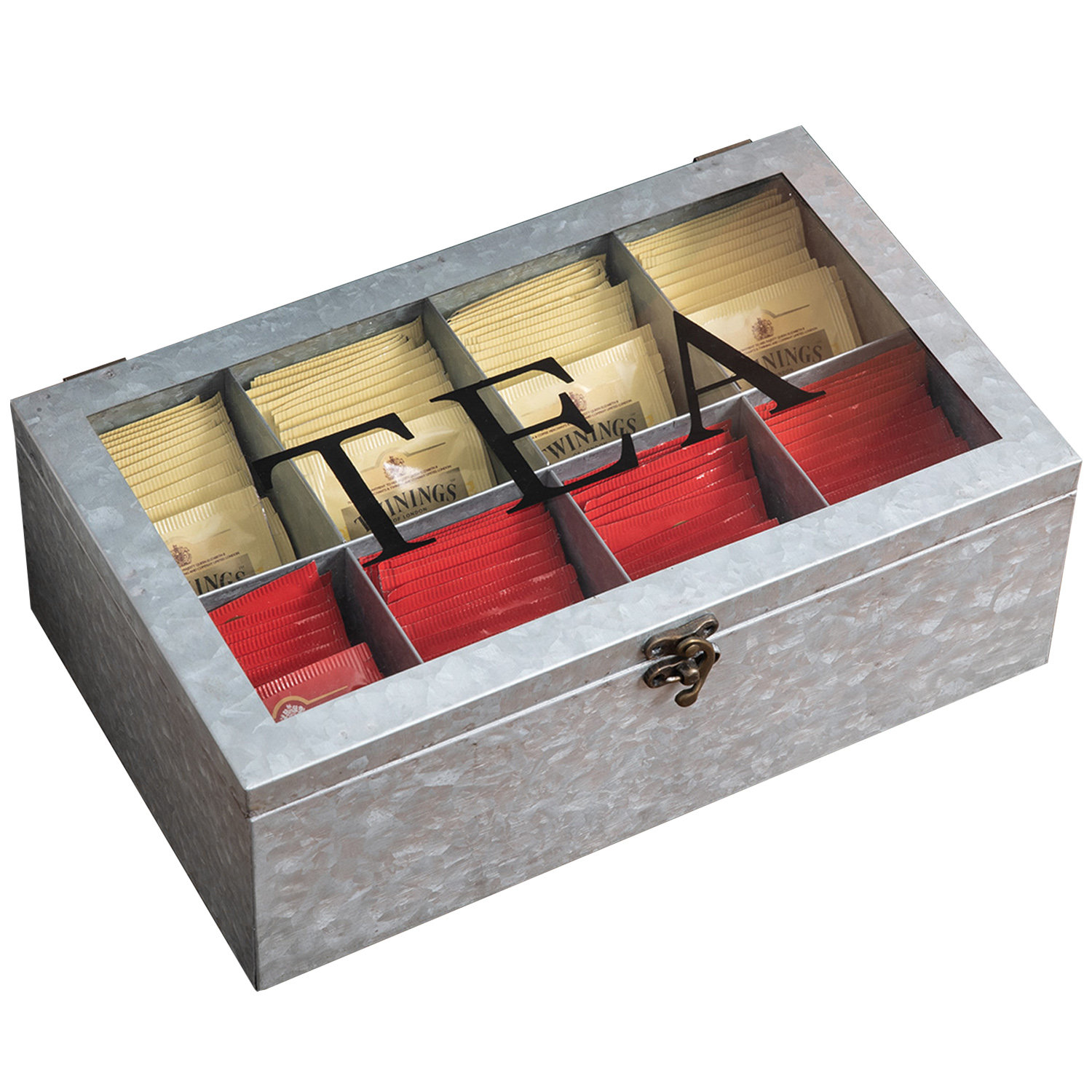 8 Slot Galvanized Metal Tea Bag Box