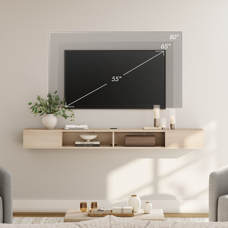  Floating TV Stand，Oak, Oak Wood
