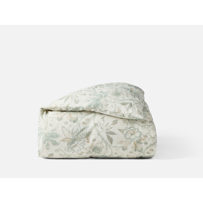 Sea Bloom Print Flatweave Duvet Cover, Natural w/Sage, King Duvet Cover
