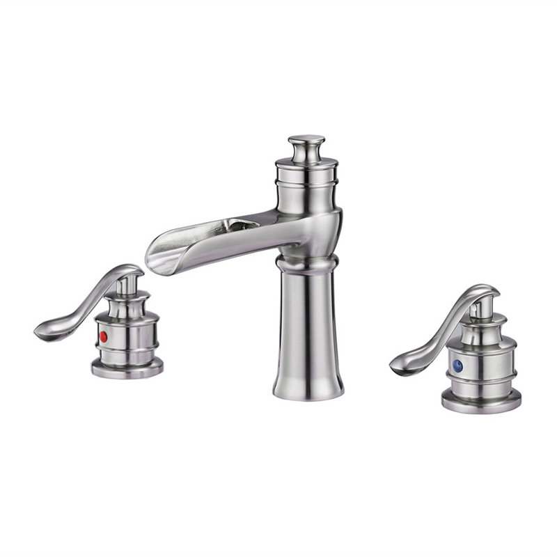 Robinet de salle de bain à large entraxe, Nickel brossé