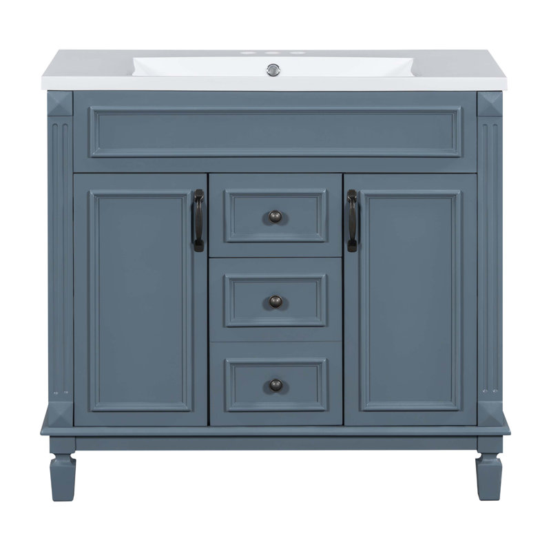 Meuble-lavabo moderne 36 po avec lavabo supérieur, Bleu