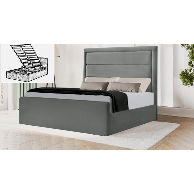 Aviram Upholstered Ottoman Storage Bed, Chrome, Kingsize (5')