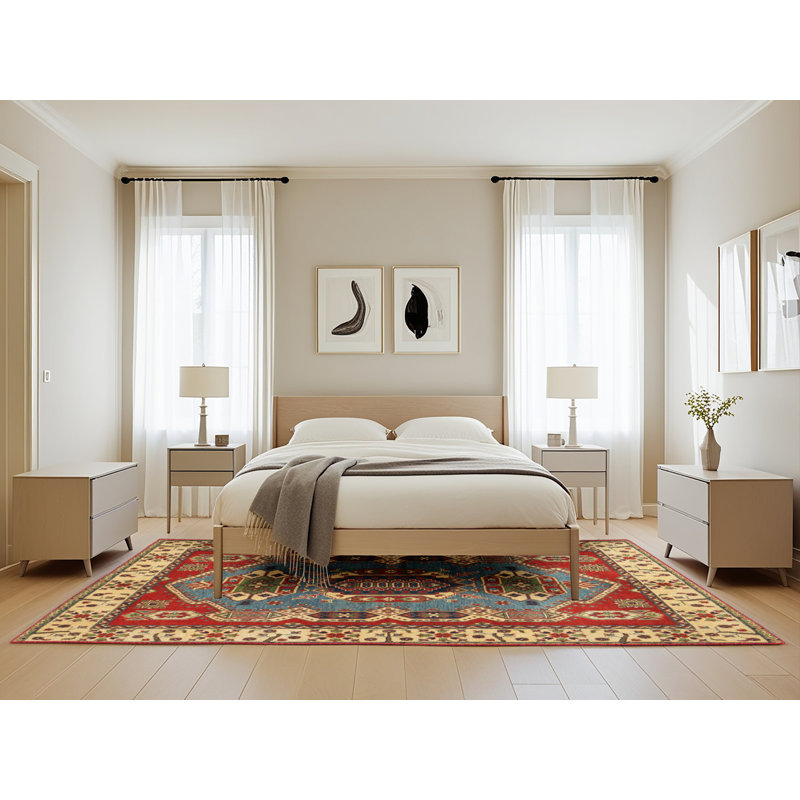 Tapis traditionnel ivoire / rouge / bleu, Rectangle 5 pi x 8 pi