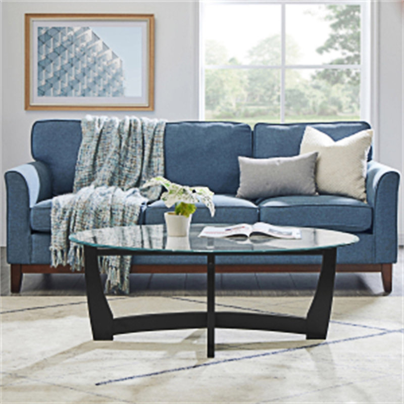 Table basse ovale avec plateau en verre, Noir