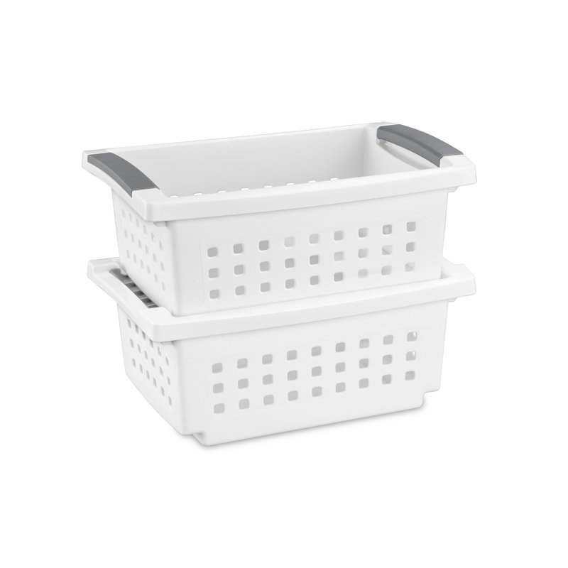 Sterilite Small Stacking Basket, Open Top Storage Bin w/ Handles, 12 Pack, White