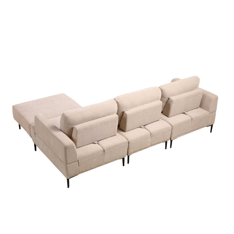 Upholstery Sofa With 1Pc Stool, Beige, 3, 33" H x 100" W x 71" D