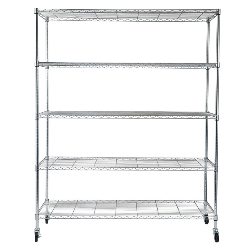 Étagère en fil d'acier à 5 niveaux avec roulettes certifiées NSF, H 70,87 po x l 59,06 po x P 17,72 po, Chrome chrome