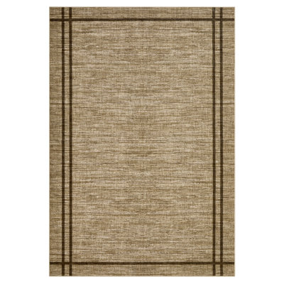 8'x10' Bordered Machine Washable Area Rug with Non-Slip TPR Backing, Large Neutral Rug for Living Room Bedroom