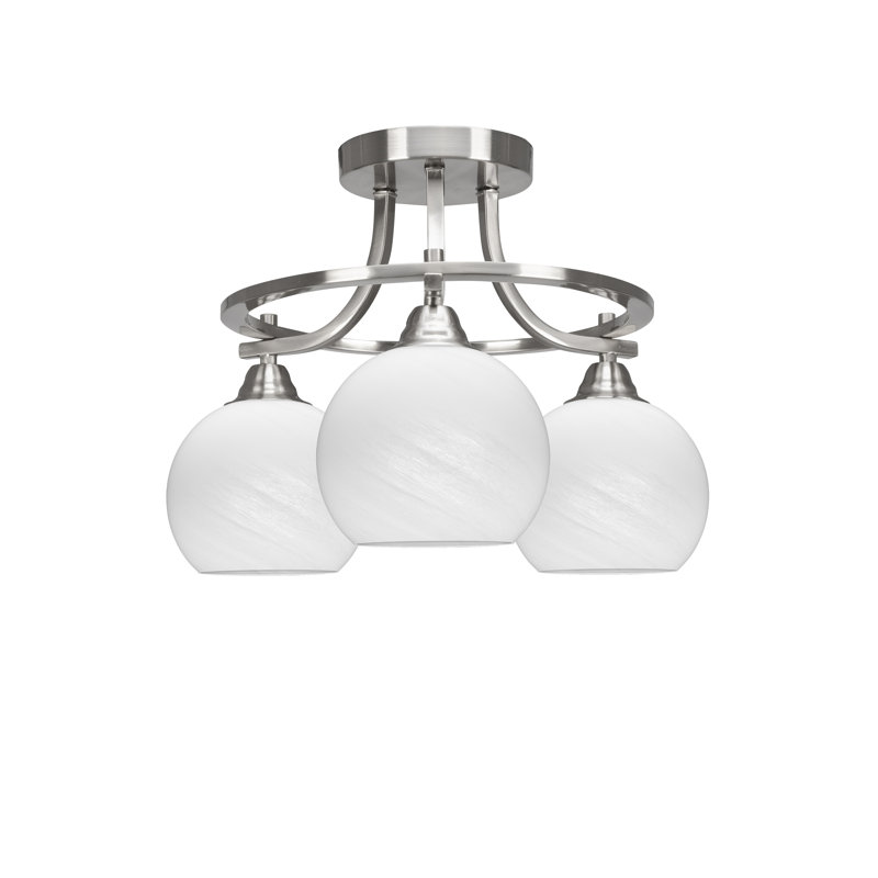 Lotanna Paramount 3 Light Semi-Flush Shown In Brushed Nickel Finish With 5.75" White Marble Glass