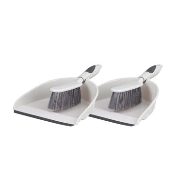 Superio Grey Brush and Dustpan Set, Rubber Edge for Easy Dirt Pickup, Durable Plastic Broom Set with Ergonomic Grip Handle, for Table, Countertop, Desk (2 Pack)