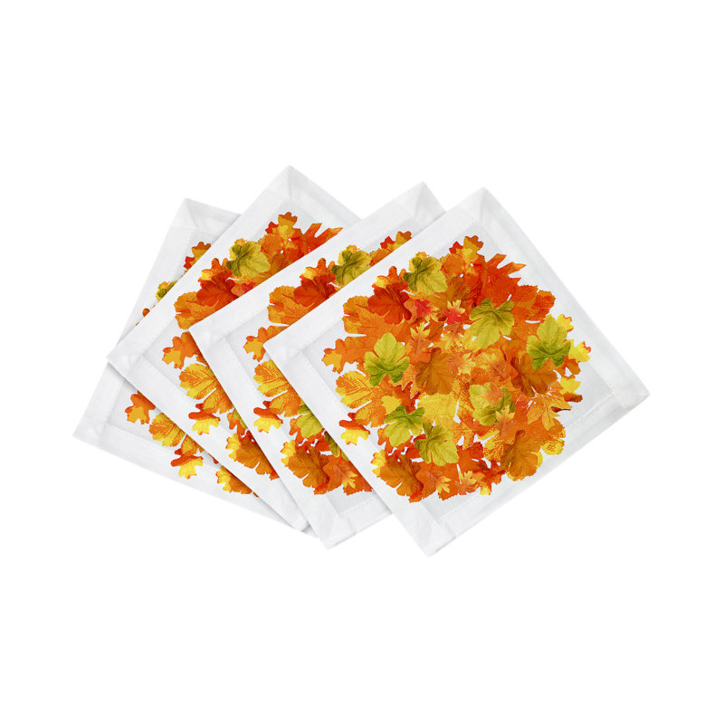 Fallen Leaves Cotton Sateen Cocktail Napkins, White