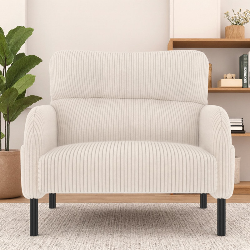 Fauteuil d'appoint ergonomique en velours côtelé Corduroy, Beige