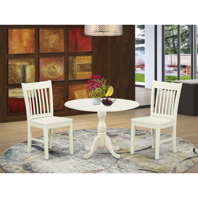 5 Piece Dining Table Set for 4 Includes a Round Kitchen Table with Dropleaf and 4 Dinette Chairs, 42x42 Inch, Linen White