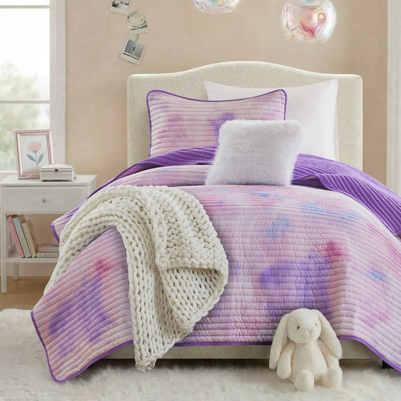 Ensemble de courtepointe 3 pièces TG / TG avec coussin décoratif, Purple, Twin/Twin XL Sheet Set + 2 Additional Pieces