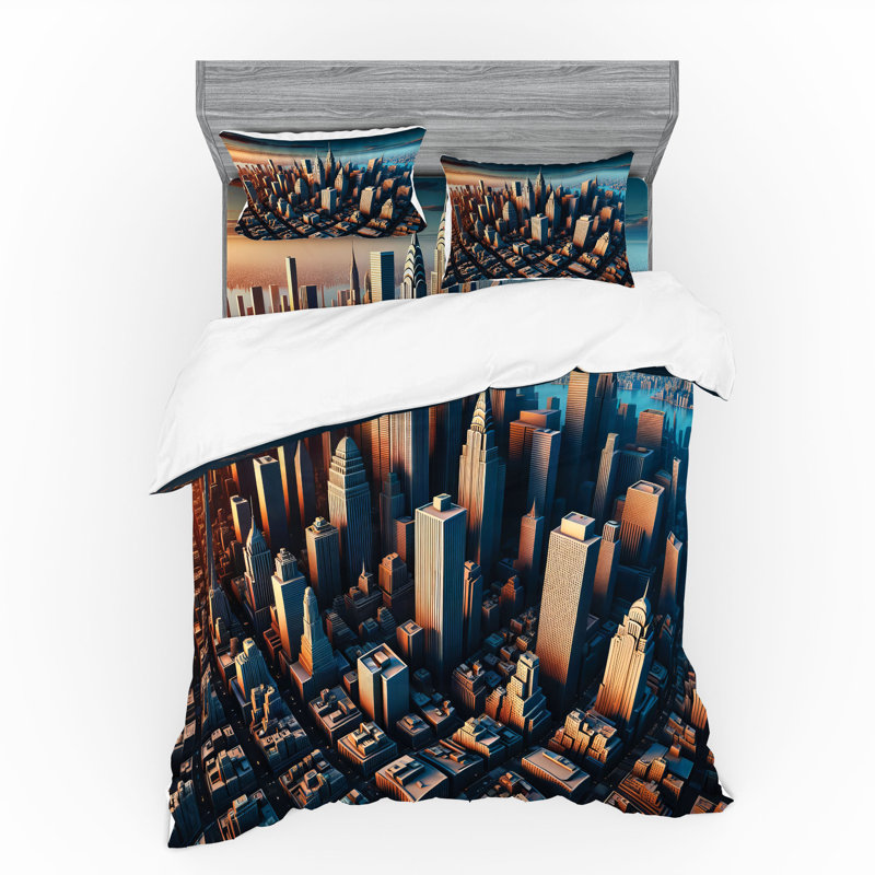 Ensemble de literie Ambesonne Cityscape & cannelle bleue et pâle, Housse de couette très grand lit californien + 3