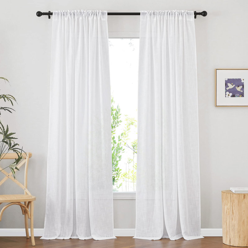 96 pouces de long rideaux en lin naturel 2 panneaux, crochets plissés pincés en lin épais texturé rideaux de fenêtre semi-transparents filtrant la lumière