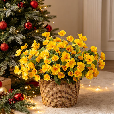 Lot de 6 fleurs d'hibiscus artificielles, bouquet de 7 fleurs en soie artificielle, tiges florales artificielles résistantes aux UV, pour la décoration extérieure (terrasse, porche, jardin, maison, centre de table de mariage).