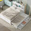 Lit plateforme double blanc avec tête de lit et rangement - 3 tiroirs, lit gigogne simple, bois massif pour une fabrication durable