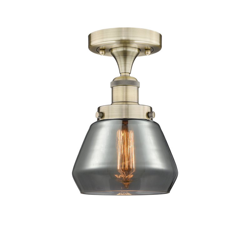 Collymore Glass Semi Flush Mount, Antique Brass, Plated Smoke