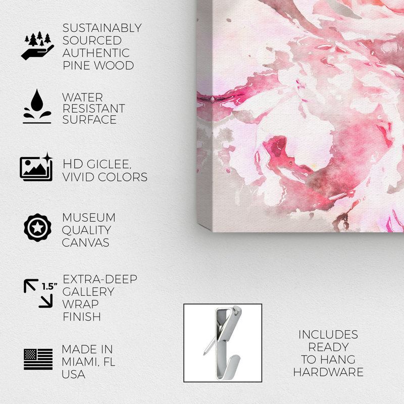Doux romantique, rose traditionnel - peinture, Toile tendue, H 16 po x l 16 po