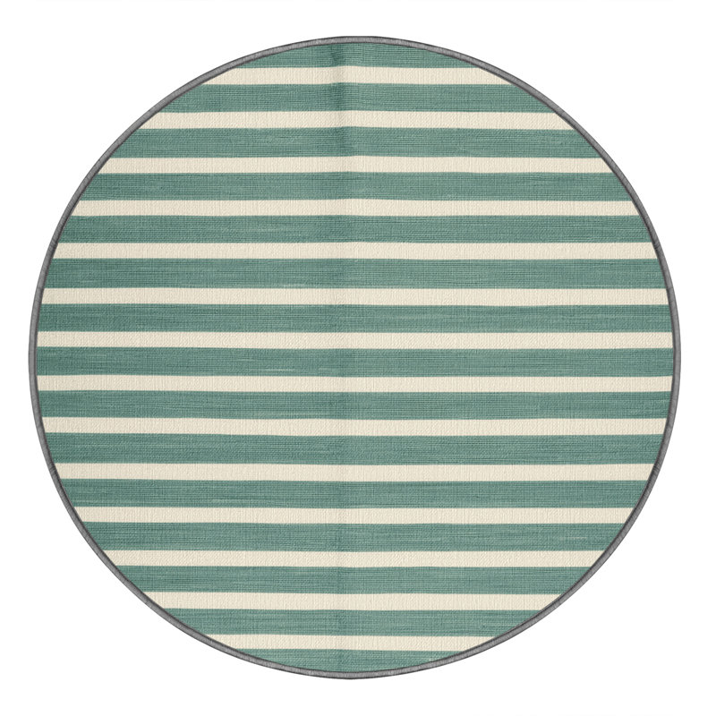 Machine Washable Horizontal Stripes Gray Area Rug, Round 3'
