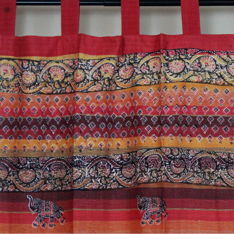 Panneau de rideau simple 100% coton, Orange / gris / brun