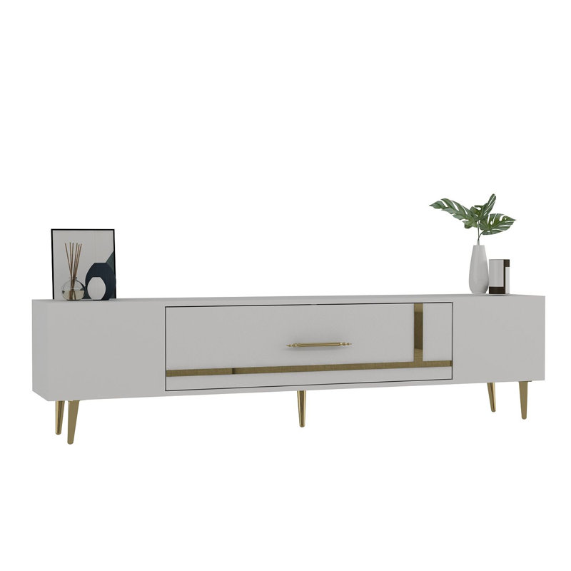 Olivia Unfinished TV Stand, 150cm, White/Gold